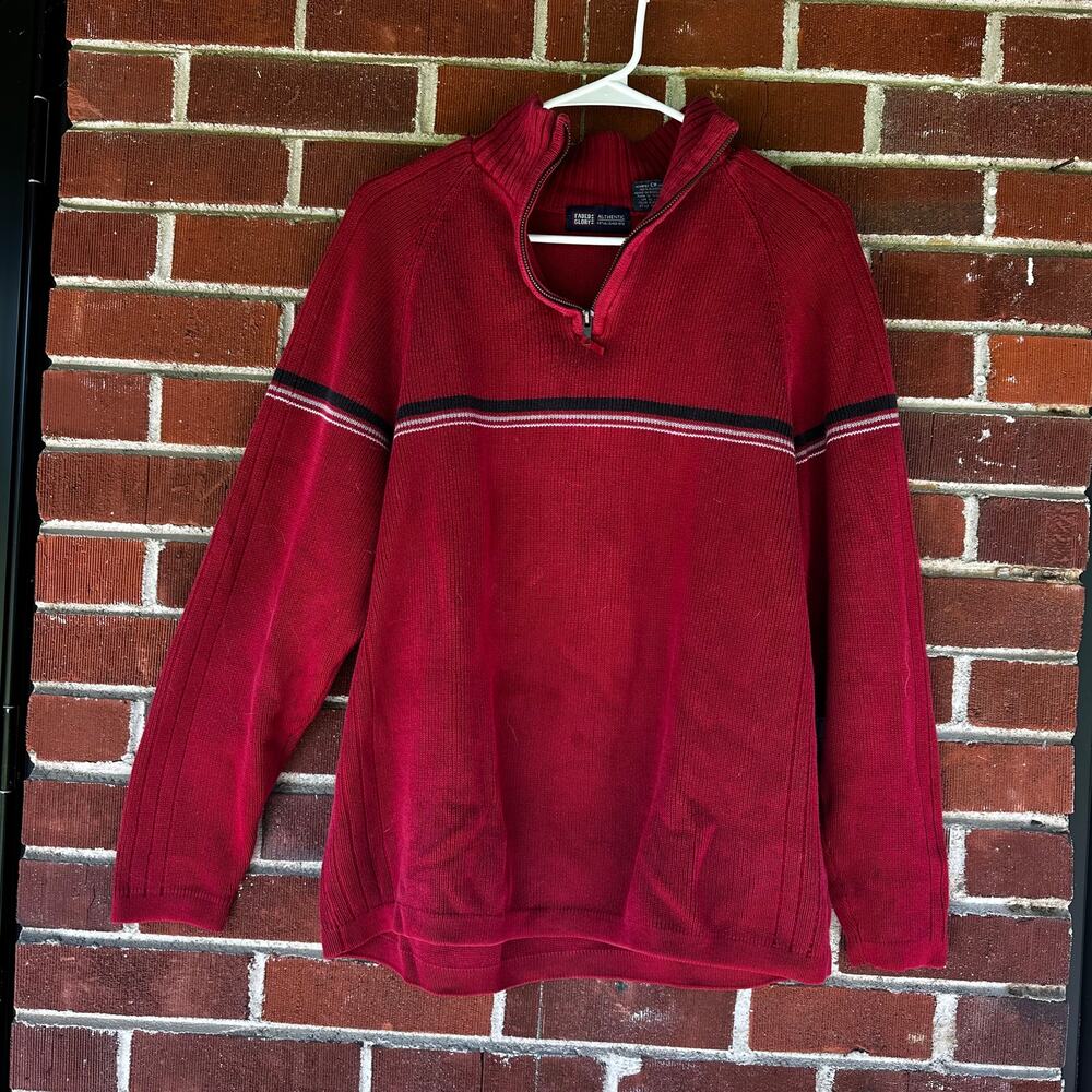 Faded Glory Red Quarter Zip Knit Sweater Cotton Mock Neck Pullover
